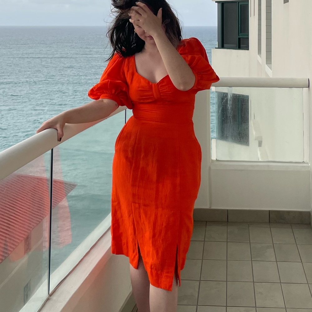 Hannah Kristina Metz red puff sleeve dress